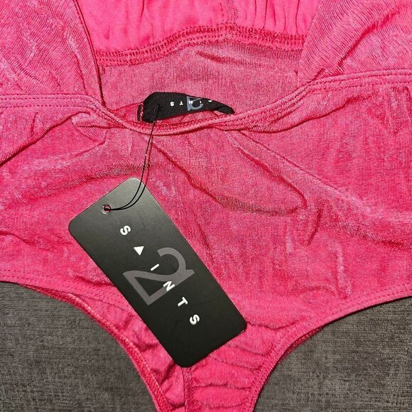 Saints 21 hot pink plunging v-neck backless bodysuit size small - Picture 7 of 9